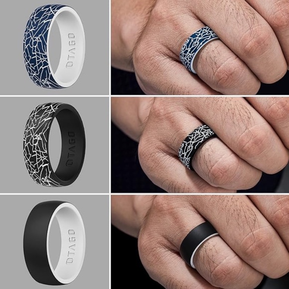 Set of 9 OTAGO Men’s Silicone Wedding Rings Size 9 American Flag 2 Decker - Picture 2 of 4